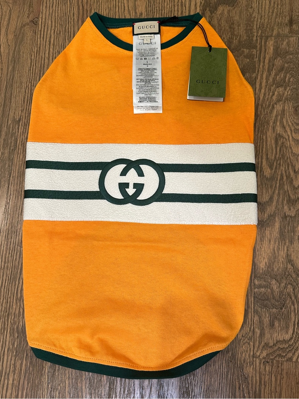 NWT Gucci Interlocking G Dog T-Shirt Orange Green Size L w/ Box